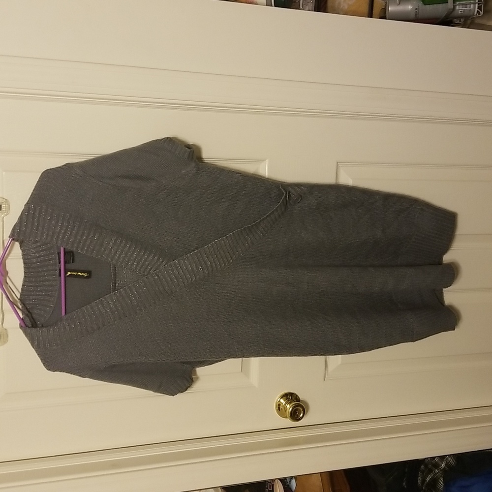 Gray short-sleeved sweater dress. Sparkles on the collar. By Extra Touch. Size3X